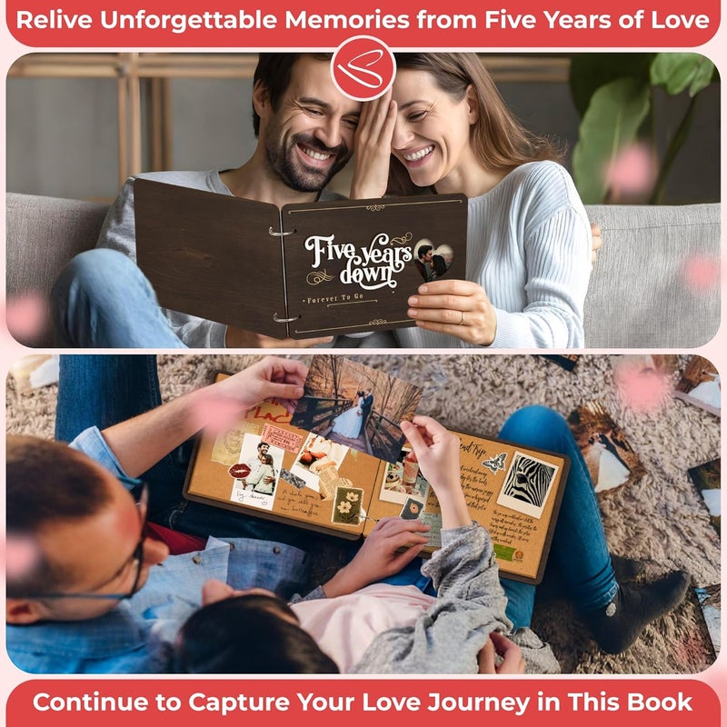 STOFINITY 5 Year Anniversary Wood Gifts For Men Women - Unique 5 Year Wedding Gifts For Husband Wife, Wooden Anniversary Scrapbook Photo Album Journal, Romantic 5th Marriage Gift For Couple - Image 5